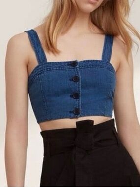 Wilfred Linen Blend Crop Top Blue Size Small Aritzia #59468